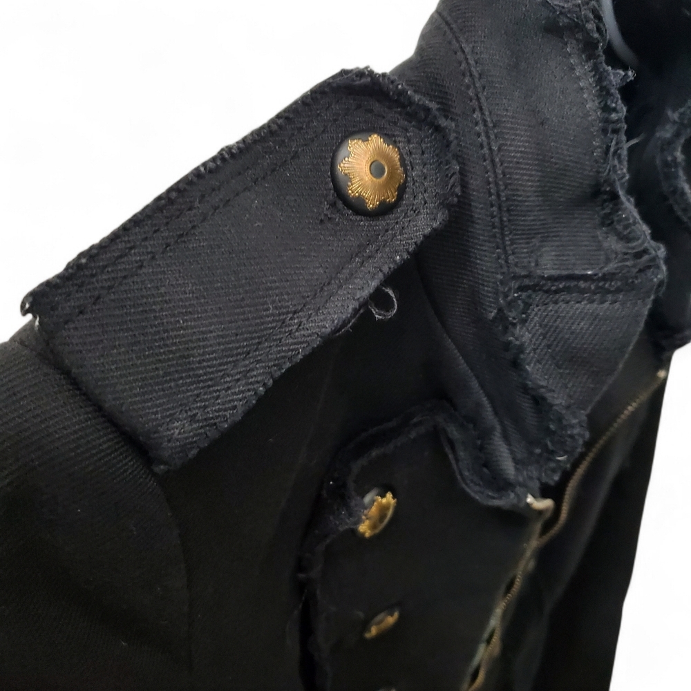 Zara Women Trafaluc Military Frayed Jacket Zipper Front Buttons Accent Black SM - Picture 5 of 8